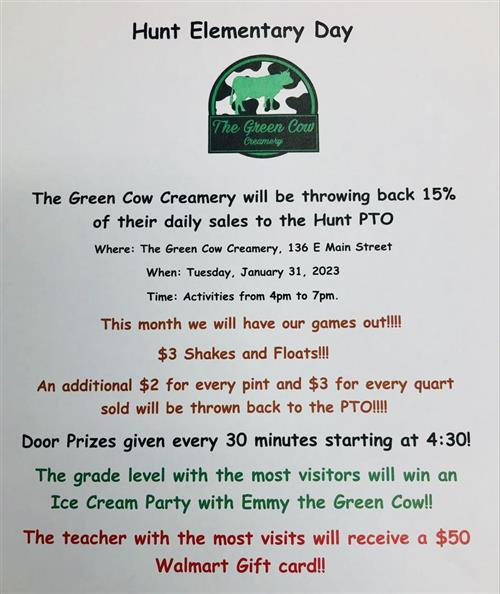 Hunt Elementary Day at the Green Cow Creamery, Jan. 31